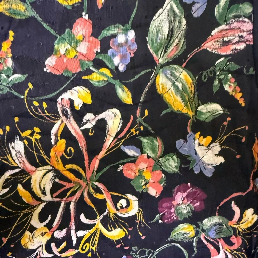 Vintage Bar I Black Quilted Floral Jacket Medium Boho Art To Wear Cottagecore